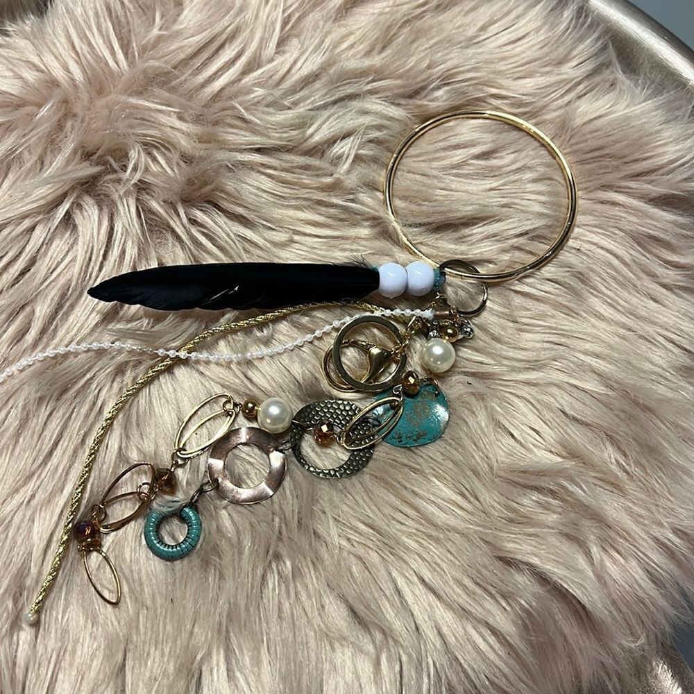 Teal + White + Gold Bangle Bracelet Keychain